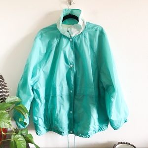 VINTAGE aqua plus size snap front wind breaker